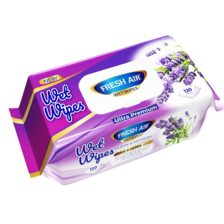 Vlhčené ubrousky 120ks Fresh Air s klipem Levander