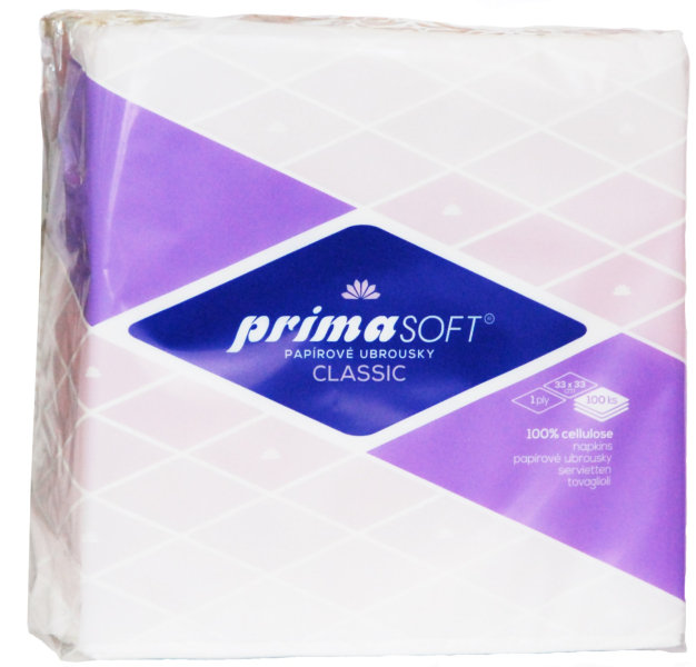 Ubrousky bílé papírové prima soft 1-vrstvé 33 x 33cm 100 kusů